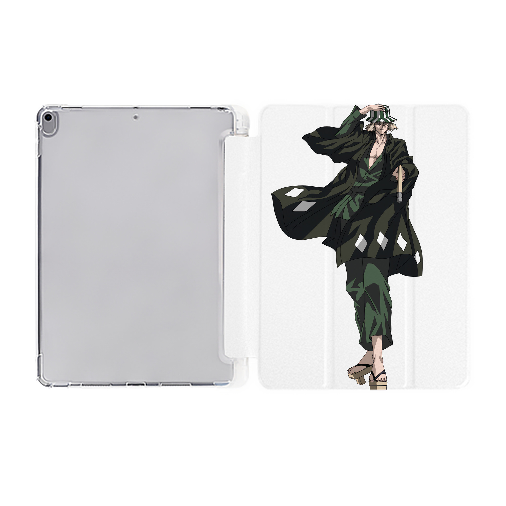 （画像用） "ブリーチ 浦原 喜助（うらはら きすけ） BLEACH Urahara Kisuke " IPad ケース ペン収納付き 三つ折りスタンド PUレザー×シリコン 対応機種9.5/10.5/10.9インチ